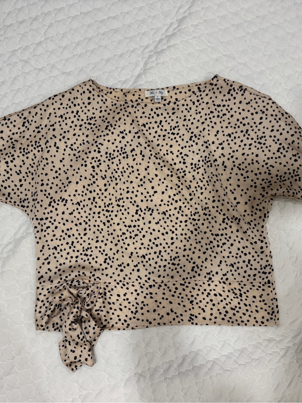 She + Sky Beige Blouse with Black Dotted Print